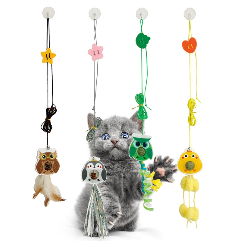 Interaktiivne mänguasi 6,6 jalga elastsest traadist sulgedest plüüsist ripats kassipuu pallid Silvervine puuviljamänguasjad kingitus kassipojale