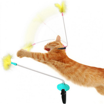 Cat Toys Feather Teaser Stick στο κεφάλι Relieve πλήξη Πλαστικό διαδραστικό κολάρο κατοικίδιων Παιχνίδι για γάτα Σχέδιο με φτερό ελατήριο