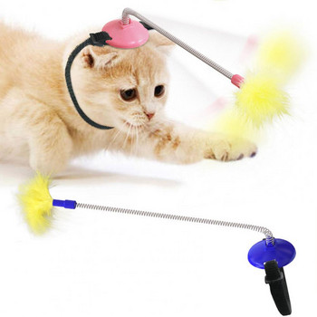 Котешки играчки Feather Teaser Stick Head-mounted Relieve Boredom Plastic Interactive Pet Collar Toy Cat Toys дизайн на пружина от пера
