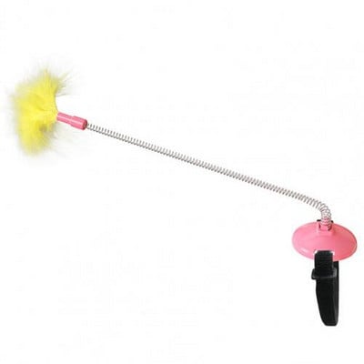 Jucării pentru pisici Stick cu pene montat pe cap Ameliorează plictiseala Plastic interactiv Guler pentru animale de companie Jucării pentru pisici design de arc cu pene