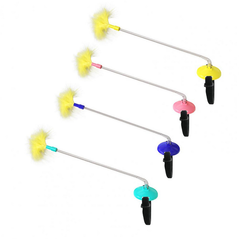 Jucării pentru pisici Stick cu pene montat pe cap Ameliorează plictiseala Plastic interactiv Guler pentru animale de companie Jucării pentru pisici design de arc cu pene