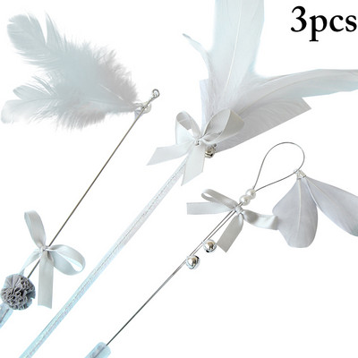 3 τμχ Παιχνίδι τρέιλερ γάτας ψεύτικο φιόγκο με φτερά εύκαμπτο κουδούνι Teaser ραβδί για κατοικίδια Παιχνίδι εκπαίδευσης για κατοικίδια Premium πλαστικά προμήθειες κατοικίδιων 4 χρωμάτων