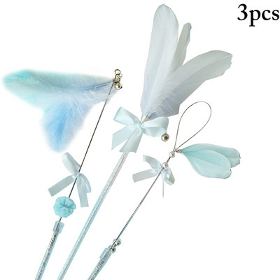 3 τμχ Παιχνίδι τρέιλερ γάτας ψεύτικο φιόγκο με φτερά εύκαμπτο κουδούνι Teaser ραβδί για κατοικίδια Παιχνίδι εκπαίδευσης για κατοικίδια Premium πλαστικά προμήθειες κατοικίδιων 4 χρωμάτων