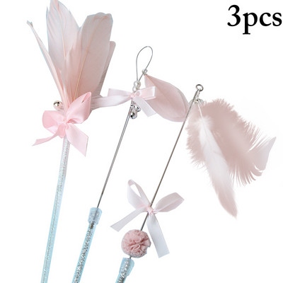 3 τμχ Παιχνίδι τρέιλερ γάτας ψεύτικο φιόγκο με φτερά εύκαμπτο κουδούνι Teaser ραβδί για κατοικίδια Παιχνίδι εκπαίδευσης για κατοικίδια Premium πλαστικά προμήθειες κατοικίδιων 4 χρωμάτων