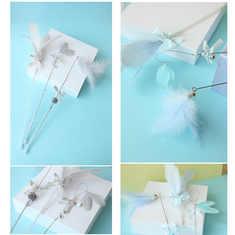 3 τμχ Παιχνίδι τρέιλερ γάτας ψεύτικο φιόγκο με φτερά εύκαμπτο κουδούνι Teaser ραβδί για κατοικίδια Παιχνίδι εκπαίδευσης για κατοικίδια Premium πλαστικά προμήθειες κατοικίδιων 4 χρωμάτων