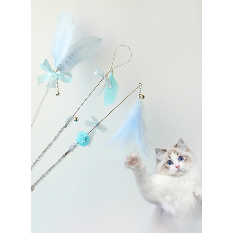 3 τμχ Παιχνίδι τρέιλερ γάτας ψεύτικο φιόγκο με φτερά εύκαμπτο κουδούνι Teaser ραβδί για κατοικίδια Παιχνίδι εκπαίδευσης για κατοικίδια Premium πλαστικά προμήθειες κατοικίδιων 4 χρωμάτων