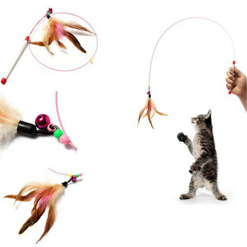 Ново пристигане Произволно оцветени пера Забавни котки Телени пръти Летяща камбанка Любима играчка за котки Сладък дизайн за продукти за домашни любимци