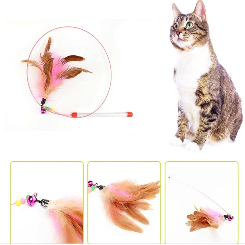 Noua sosire Pene colorate aleatoriu Pisici amuzante Tije de sârmă Clopoțel zburător Jucărie pisici preferate Design drăguț pentru produse pentru animale de companie