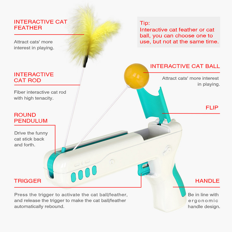 Αστείο διαδραστικό παιχνίδι γάτας με φτερά και μπάλα Γνήσιο πιστόλι ραβδί γάτας για γατάκια κουτάβια Μικρά σκυλιά Προϊόντα για κατοικίδια για Dropshipping