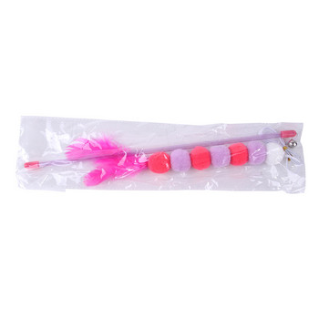 Cat Funny Feather Pompon Stick with Bell Playing Dangle Faux Mice Tease Fun Kitten Rod Toy Интерактивна въдица Wand Woobies