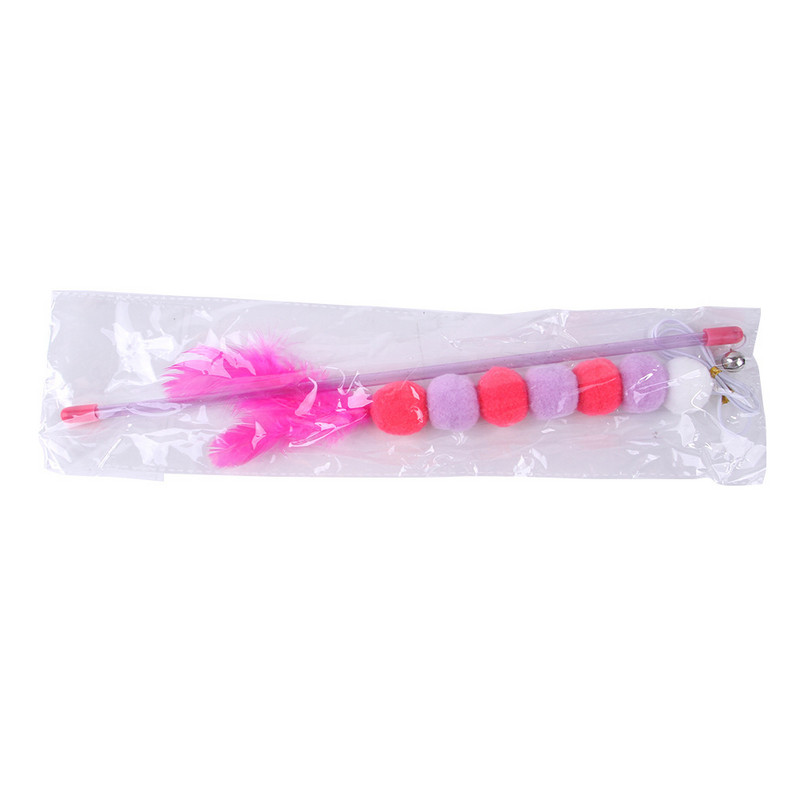 Γάτα Funny Feather Pompon Stick with Bell Playing Dangle Faux Mice Tease Fun Kitten Rod Toy Διαδραστικό καλάμι ψαρέματος Woobies