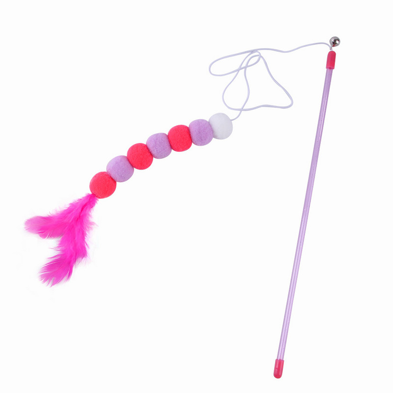 Γάτα Funny Feather Pompon Stick with Bell Playing Dangle Faux Mice Tease Fun Kitten Rod Toy Διαδραστικό καλάμι ψαρέματος Woobies