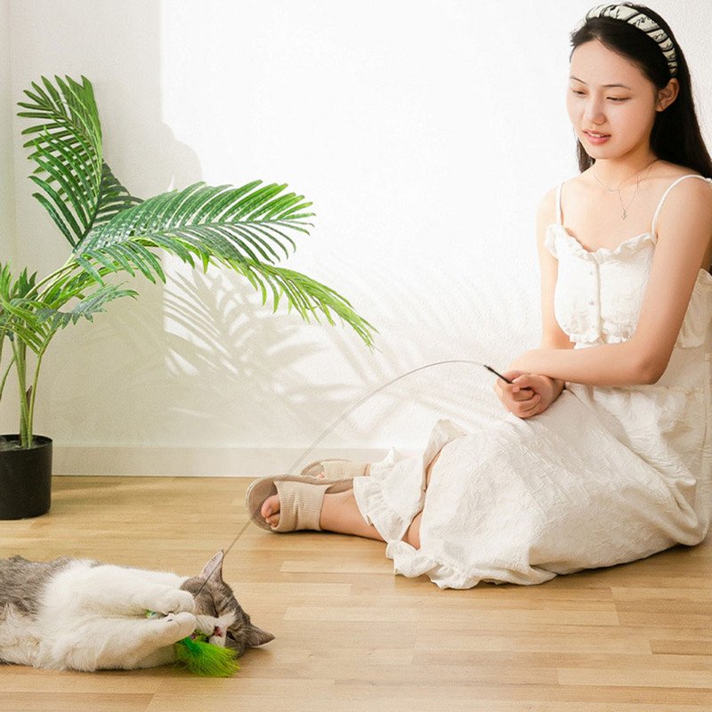 Interaktivna mačja igračka Smiješna simulacija pernate ptice sa zvonom Mačka na štapiću Igračka za mače koje se igra Zadirkujuća igračka sa štapićem Dodaci za mačke za kućne ljubimce