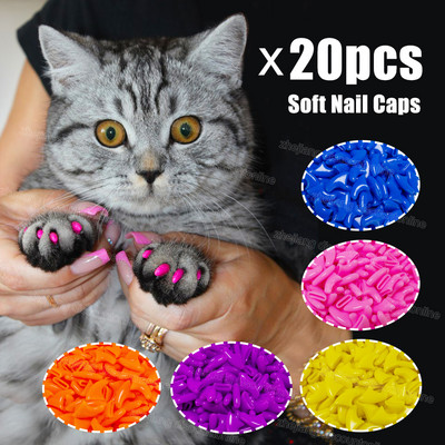 20pcs Silicone Soft Cat Nail Caps / Cat Paw Claw / Pet Nail Protector/Cat Nail Cover with free Glue and Applictor