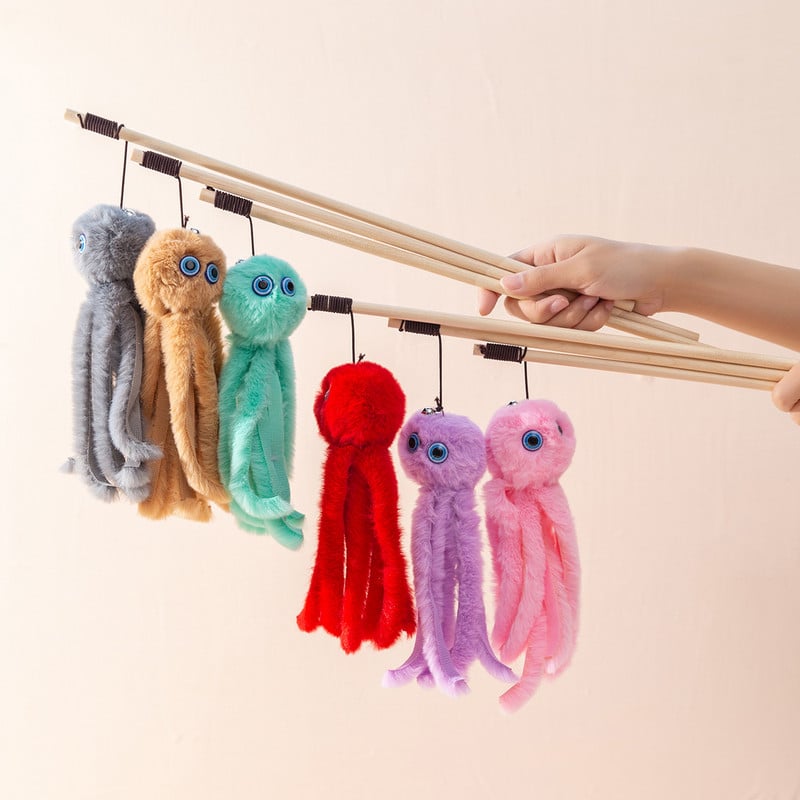 Αστεία ράβδο γάτας χταπόδι βελούδινα κατοικίδια παιχνίδια για γάτες Διαδραστικό παιχνίδι για γάτες Teaser Ραβδί γατάκι ραβδί αξεσουάρ για κατοικίδια