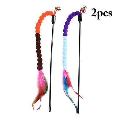 2 бр. Teaser Feather Toys Kitten Funny Colorful Rod Cat Wand Toys Plastic Pet Cat Toys Interactive Stick Pet Cat Supplies