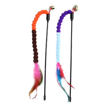 2 τεμ Teaser Feather Παιχνίδια Γατάκι Αστεία Πολύχρωμα Ραβδί Γάτας Παιχνίδια Πλαστικά Παιχνίδια κατοικίδιων για Γάτες Διαδραστικό ραβδί Προμήθειες κατοικίδιων για γάτες