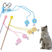 Προσομοίωση Λουλούδι Διαδραστικό παιχνίδι γάτας Αστείο ροζ λουλούδι με παιχνιδάκι με ραβδί γάτα καμπάνα για γατάκι που παίζει Teaser Ραβδί παιχνίδι για γάτες