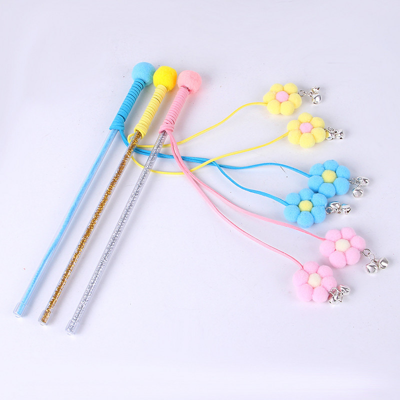 Προσομοίωση Λουλούδι Διαδραστικό παιχνίδι γάτας Αστείο ροζ λουλούδι με παιχνιδάκι με ραβδί γάτα καμπάνα για γατάκι που παίζει Teaser Ραβδί παιχνίδι για γάτες