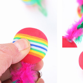 6 τεμ/παρτίδα Rainbow Feather Ball Cat Toy Mini Funny Playing Toys for Cats with Colorful Feather