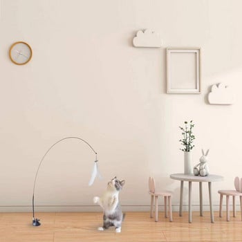 Интерактивна играчка за котка Забавна птица с пера със звънец и супер вендуза Играчка с котешка пръчка за коте, което играе Закачка Доставки за играчки за котки