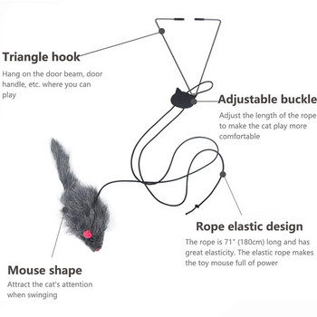 Висяща врата Подскачаща мишка Котешка играчка с 55-инчово регулируемо еластично въже, Интерактивни играчки за котки за самостоятелна игра за играчка за котки на закрито