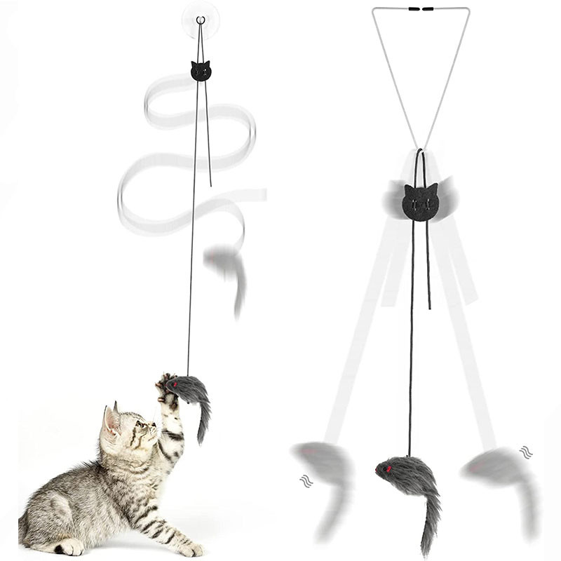 Viseći miš igračka za mačku koja poskakuje na vratima s podesivim elastičnim užetom od 55 inča, interaktivne igračke za mačke koje se sami igraju za kućne mačke