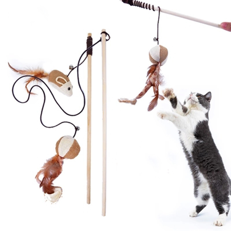 1kom Pet Cat Toy Teaser Multicolor Bird Pero Plišana mačka Mouse Štakor Wand Cat Catcher Teaser Stick Cat Interactive Ball Toys