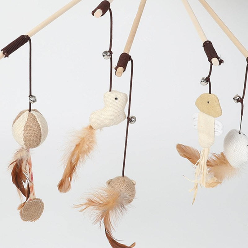 Kassimänguasi, sulgedest mänguasjad kassidele Pulkhammustusega puidust käepidemega kassimänguasi kanepi köiega Hiir Lind Kasside mänguasjad Interaktiivsed lemmikloomatooted