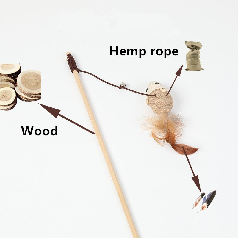 Kassimänguasi, sulgedest mänguasjad kassidele Pulkhammustusega puidust käepidemega kassimänguasi kanepi köiega Hiir Lind Kasside mänguasjad Interaktiivsed lemmikloomatooted