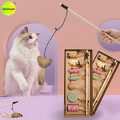 7pcs/set Funny Cat Teaser Stick Cats Interactive Toys Šareno perje Kitten Drveni lan Mouse Stick Tease Cats Igračke