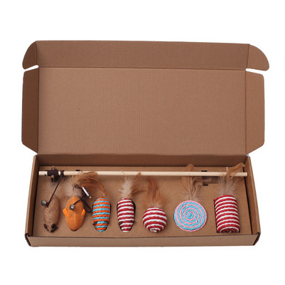 7pcs/set Funny Cat Teaser Stick Cats Interactive Toys Šareno perje Kitten Drveni lan Mouse Stick Tease Cats Igračke