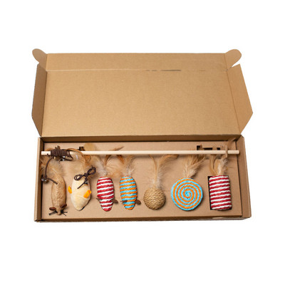 7pcs/set Funny Cat Teaser Stick Cats Interactive Toys Šareno perje Kitten Drveni lan Mouse Stick Tease Cats Igračke