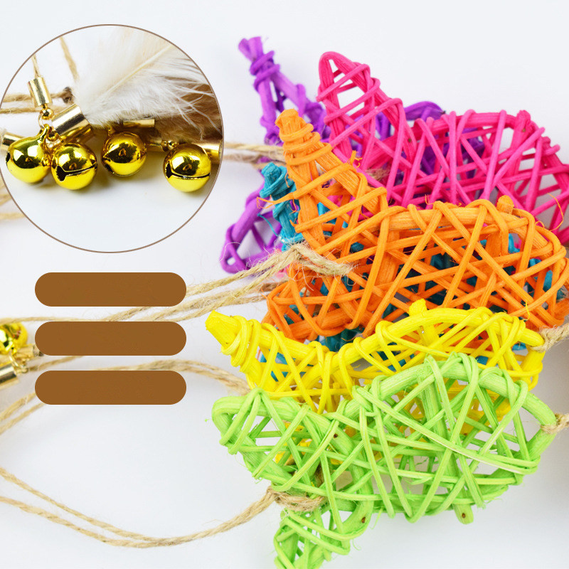 Igračka za mačke Drvena drška Riba od ratana Interaktivne igračke za mačke sa zvonom Otporne na ugriz Pernate igračke za mačke Zadirkuju ogrebotine Potrepštine za kućne ljubimce