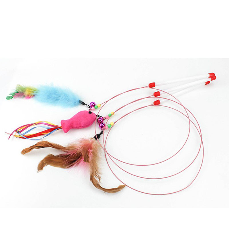 Kuum müük Lemmikloomad Kassi sulgede mänguasjad Plastikust kassipoeg Interaktiivne kepp Naljakas kassiõngemäng võlukepp sulepulk mänguasi lemmikloomatarbed