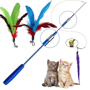 2023 Cat Interactive Toy Feather Teaser Stick Wand Pet Retractable Feather Bell Refill Replacement Catcher Product for Cat