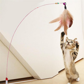 1 τμχ Διαδραστικό ραβδί με φτερά για παιχνίδι γάτας με μικρά παιχνίδια κουδουνιού ποντικιού-κλουβί Πλαστικά τεχνητά πολύχρωμα προμήθειες παιχνιδιών Teaser για γάτες