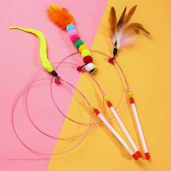 Интерактивна играчка с пера риба вендуза Упражнение Играчка за закрито пръчка със звънче вендуза дълга еластична пръчка