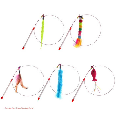Interactive Toy with Feathers Fish Suction Cup Exercise Indoor Toy Wand with Bell Suction Cup Long Elastic Wand
