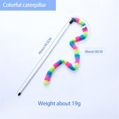 2023. aasta uued lemmikloomatarbed Rainbow Caterpillari pehme plüüsist riba naljakas kassimänguasi, interaktiivne naljakas kassipulk