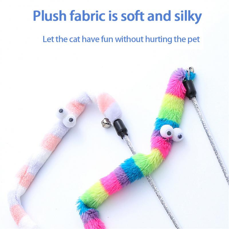 2023. aasta uued lemmikloomatarbed Rainbow Caterpillari pehme plüüsist riba naljakas kassimänguasi, interaktiivne naljakas kassipulk