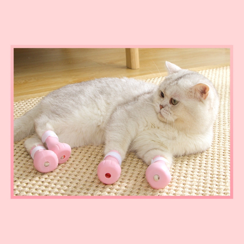 4 tk Hammustusvastane vannipesu Kassi küüniste kate Lõigatud küünte jalakate Lemmiklooma käpa kaitse kriimustusvastaste kasside kingade jaoks Saapad reguleeritavad