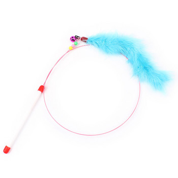 Котешки играчки Интерактивна стоманена тел Feather Cat Teaser Toy Feather Bell Wand Teaser Rod Funny Fish Shape Bell Bead Play Pet Wand Toy