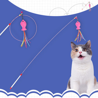 Jucării pentru pisici Jucărie interactivă din sârmă de oțel Jucărie cu pene pentru pisici Baghetă cu pene Baghetă cu clopoțel Tijă amuzantă în formă de pește Cu mărgele de mărgele Joacă cu baghetă pentru animale de companie