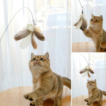 Ανθεκτικό παιχνίδι με φτερά κατοικίδιων ζώων Άνετη λαβή Ράβδο τρέιλερ για γάτα Αντιχαρακτική ανακούφιση από το άγχος Μαλακό αφράτο καλάμι τρέιλερ για γάτα