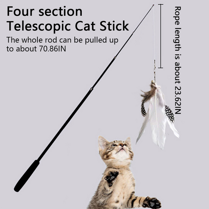 Siseruumides väljas sissetõmmatav õrrituskepp Elutuba Kaasaskantav lemmikloomade õrritaja sulgede kelluke interaktiivne mänguvarraste pulk 1 8m