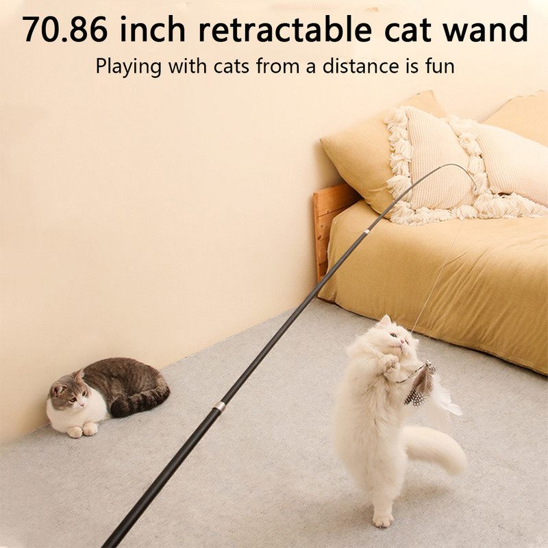 Siseruumides väljas sissetõmmatav õrrituskepp Elutuba Kaasaskantav lemmikloomade õrritaja sulgede kelluke interaktiivne mänguvarraste pulk 1 8m