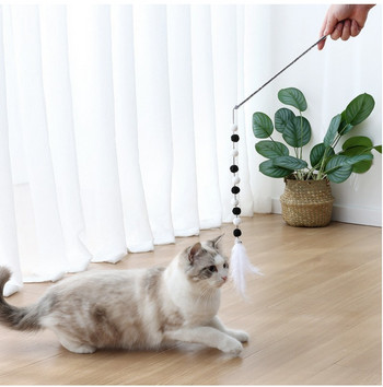 Играчки за домашни любимци Fluffy Ball Cat Stick Cat Supplies Fluffy Ball Feather Cat Chew Облекчаване на скуката Интерактивни играчки Аксесоари за домашни любимци