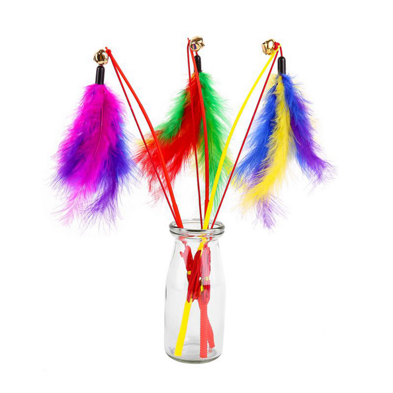 3 TK kassimänguasjad õngeritva kujuga kellukesed ühevärvilised suled, kassipulk, interaktiivne naljakas kassi õrritaja mänguasi lemmikloomatarbed