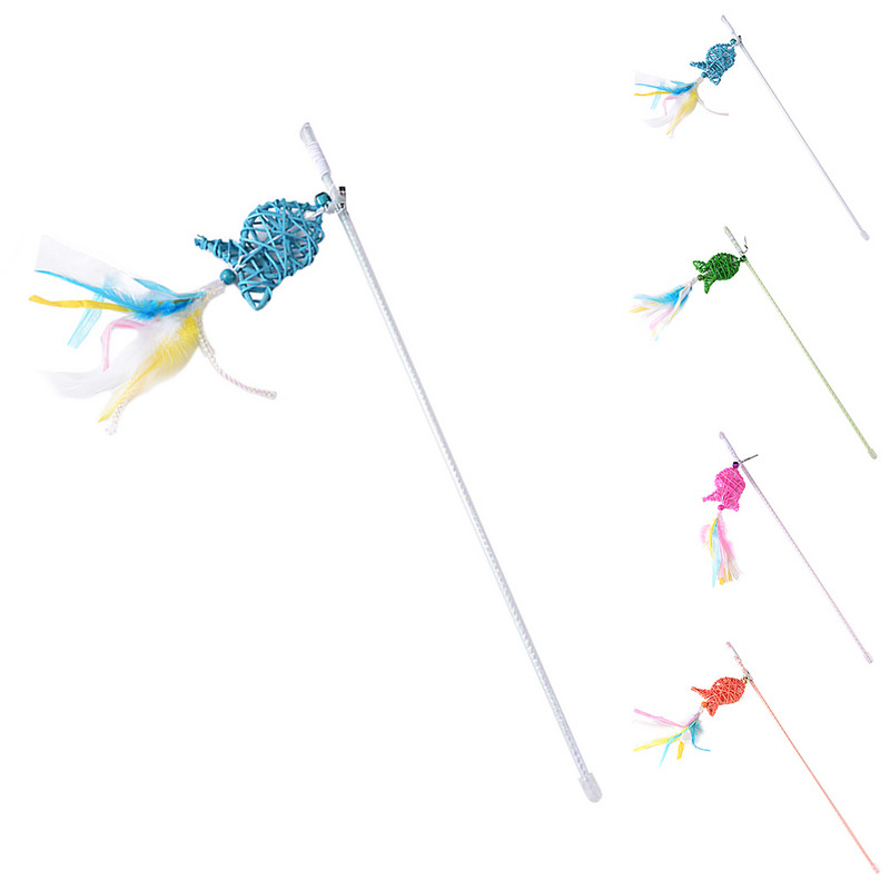 Baghetă pentru pisici, ratan, formă de pește, jucărie pentru pisici, jucărie pentru pisici, jucărie pentru pisici, cu pene de curcan, jucării interactive pentru pisici.